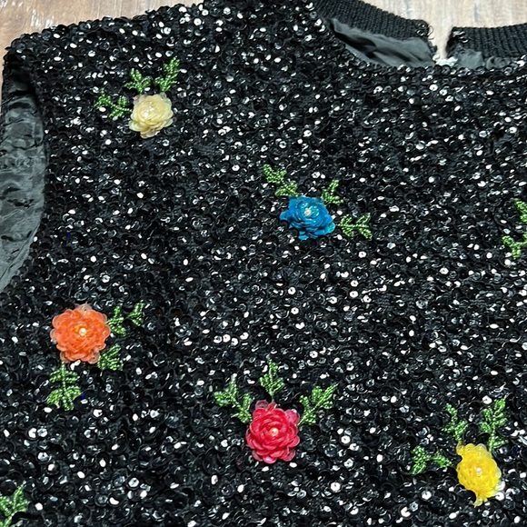 Vintage 50/60’s Black Full Sequin Floral Crown Colony of Hong Kong Sweat… - Picture 3 of 9